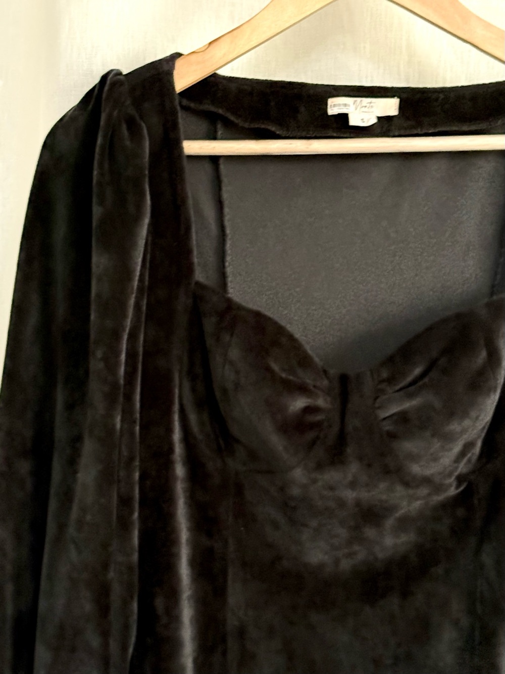 Anthro Monte LA Black Velvet Mini Dress S Bustier Corset Puff Sleeve Sweetheart